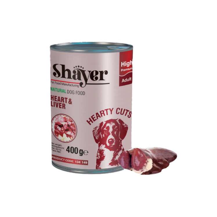 تصویر 1 کنسرو غذای سگ دل و جگر مرغ در سس مخصوص شایر Shayer Natural Dog Food Heart & Liver وزن 400 گرم