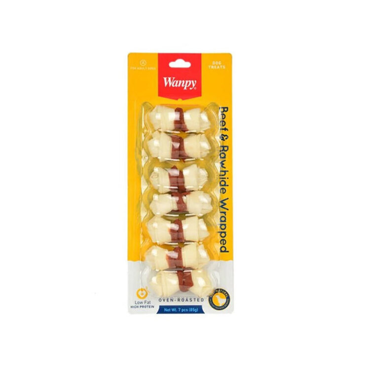 تصویر تشویقی سگ ونپی با دورپیچ طعم گوشت گاو Wanpy Dog Treat With Beef بسته 7 عددی