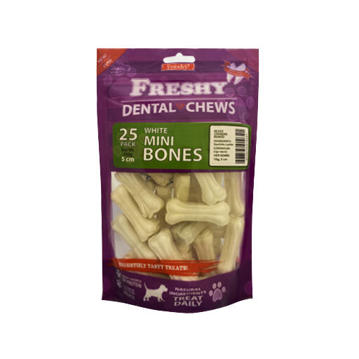 عکس استخوان تشویقی دنتال سگ فرشی Freshy Dental White Mini Bones بسته 25 عددی