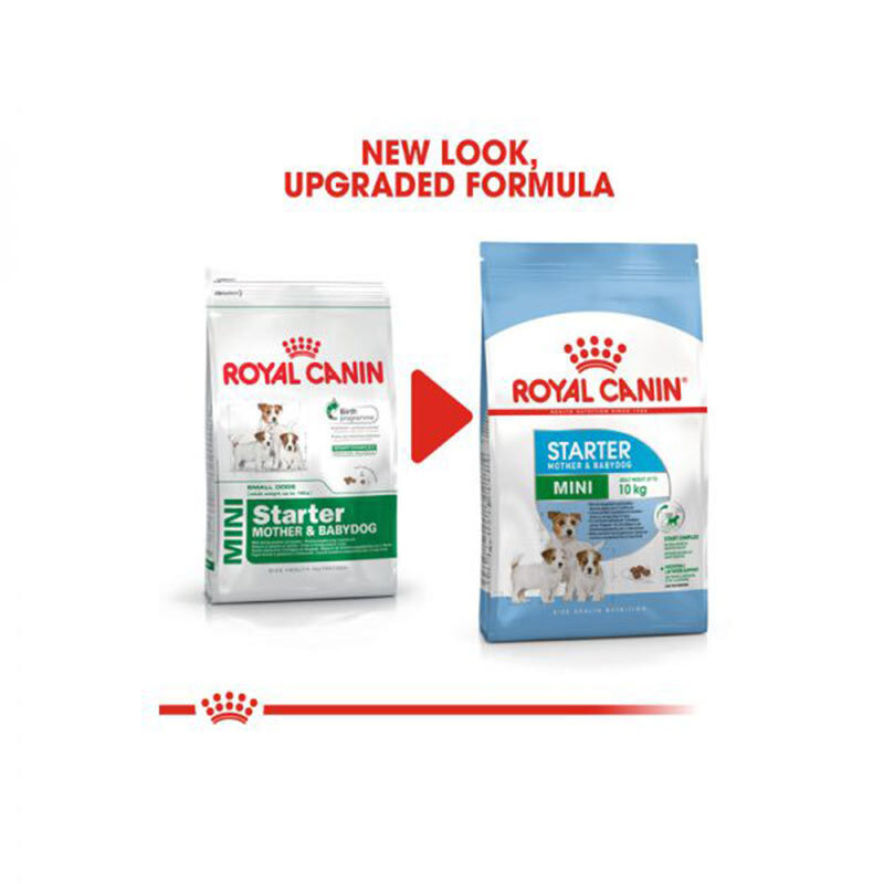  تصویر بسته‌بندی قدیمی و جدید غذای خشک توله سگ نژاد کوچک رویال کنین Royal Canin Mini Starter وزن 3 کیلوگرم 