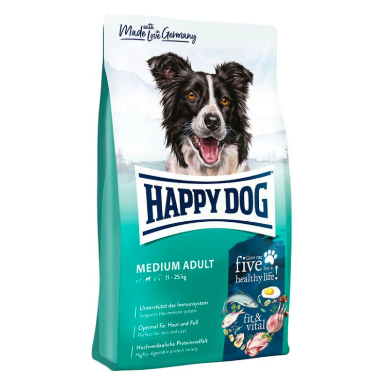 تصویر غذای خشک سگ بالغ نژاد متوسط هپی داگ Happy Dog Supreme Fit & Vital Medium Adult وزن 4 کیلوگرم از نمای رو به رو